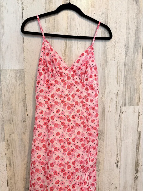 CIDER Women's Small Floral Spaghetti Strap V Neck Side Slit Midi Slip Dress - Image 4