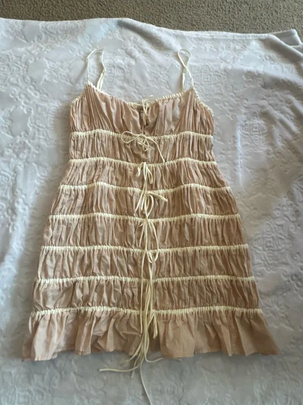 ASOS Topshop Crinkle Smocked Mini Dress with Tie Straps SIZE 10 - Image 5