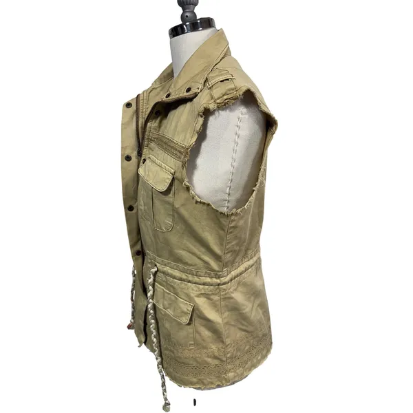Buckle BKE‎ Women's S Tan Vest Utility Cargo Boho Distressed Outerwear Vest - Image 5