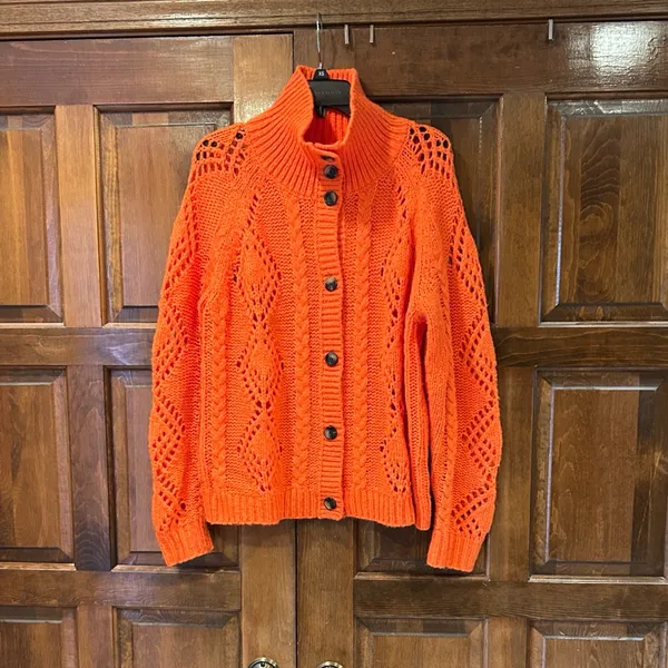 Sundance Women's Winter Tryst Open Cable Knit Cardigan Sweater Orange Large‎ - Image 4