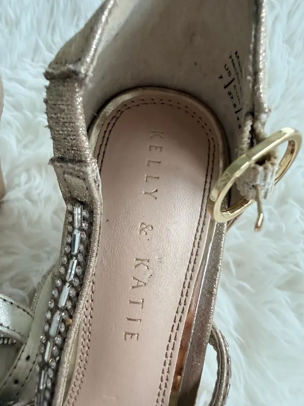 Kelly & Katie Reekie Gold Strappy Rhinestone Heeled Sandals - Image 3