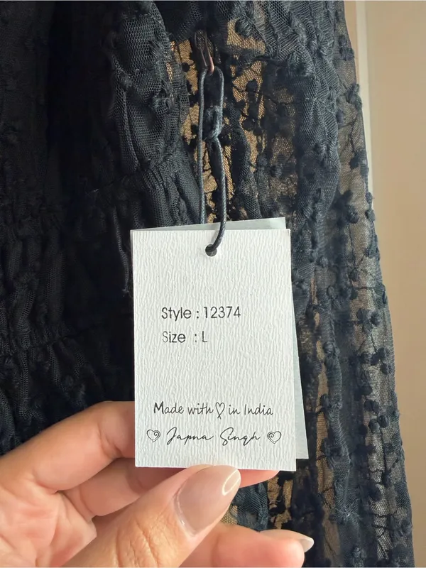 NWT! Japna Black Lace Smocked Peasant Long-Sleeve Crop Top. Size: Large - Image 2