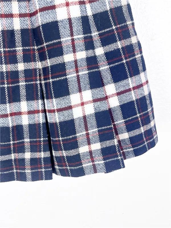 H &M Blue Plaid Pleated Wool Blend Mini Skirt Size 2 Boho Academia Preppy Casual - Image 5