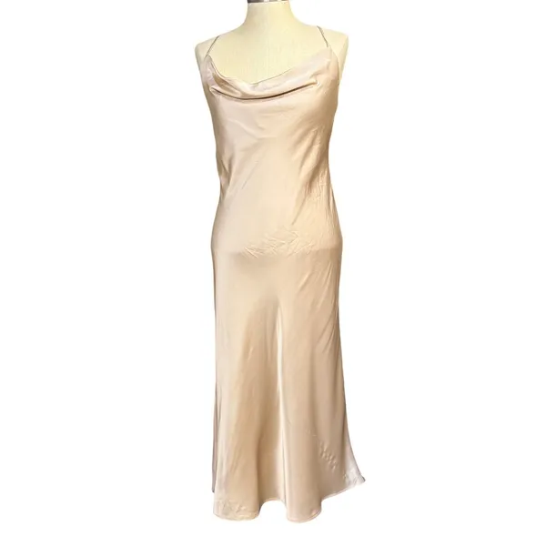 Show‎ Me Your Mumu L Verona Champagne Beige Satin Slip Dress Cowl Midi Wedding - Image 3