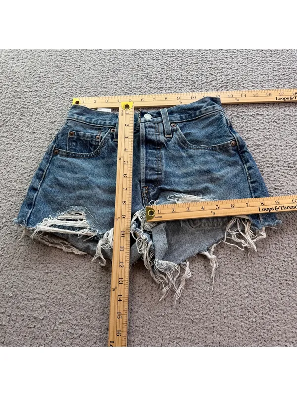 Levi’s Premium 501 Women’s W24 Blue Denim High Rise Distressed Cutoff Shorts - Image 3