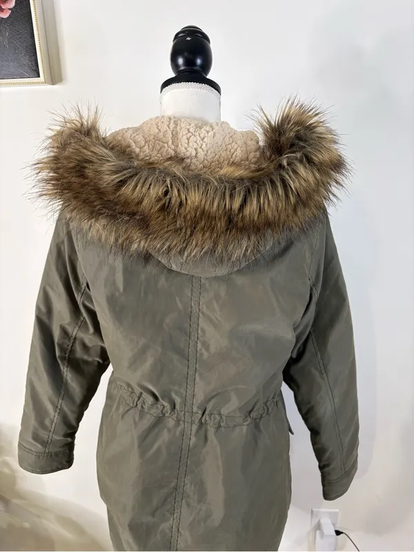 Vintage Y2K Abercrombie & Fitch Olive Sherpa Faux Fur Hood Park small - Image 10