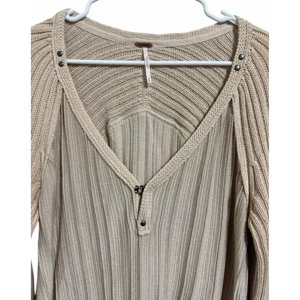 Free People Ribs & Ruffles Tunic Sweater Ivory Women's Size‎ Medium - Image 3