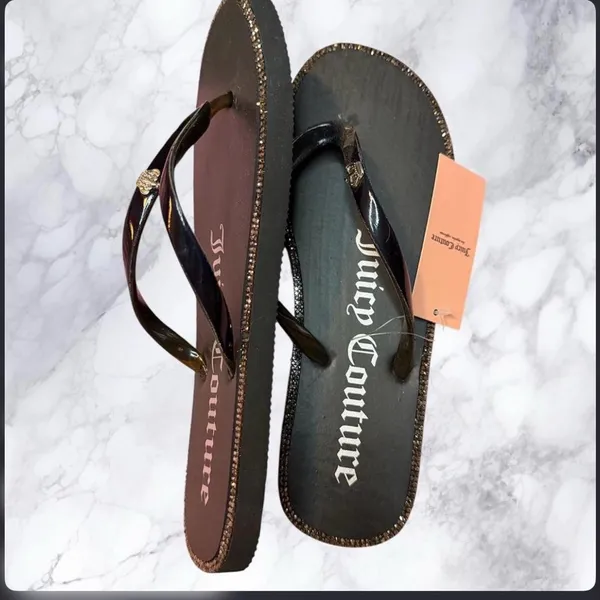 Juicy Couture JC Sparks Flip Flops Black Iridescent Rhinestone Size 7 New w/ Box - Image 8