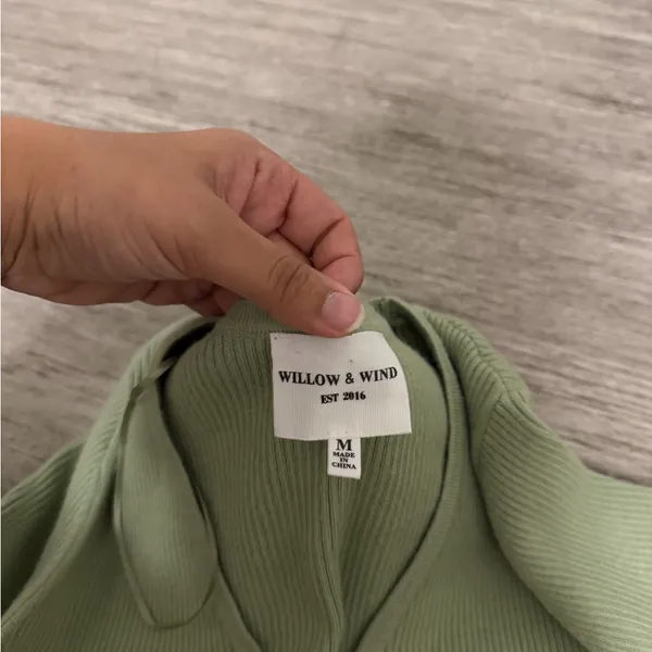 Tie-Front Embroidered Ribbed Cardigan - Sage Green - Image 2