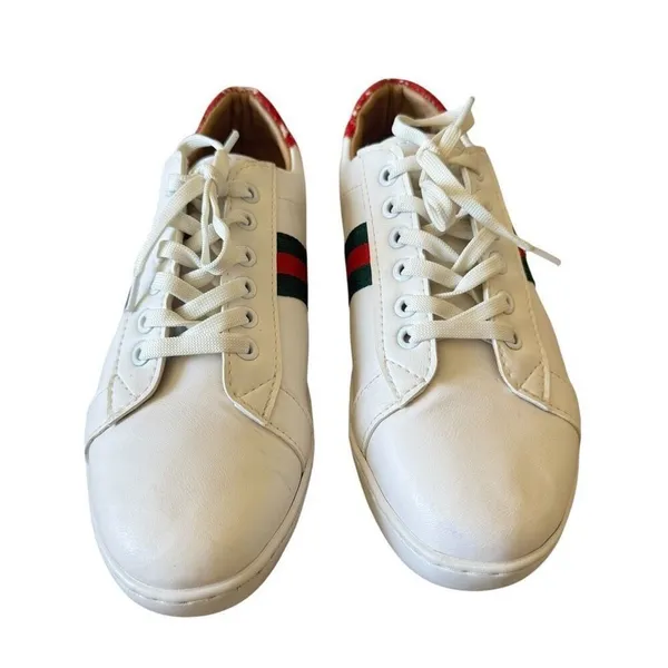 Gucci "Ace" leather low-top sneakers with crocodile-embossed leather trim SZ 36. - Image 2