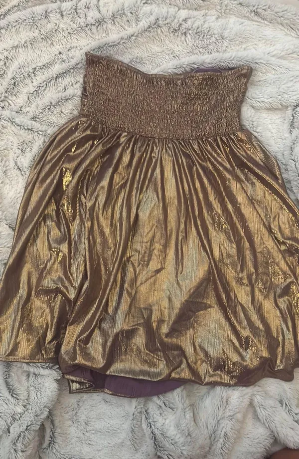 Gold Strapless Mini Metallic Dress Size 4 - Image 2