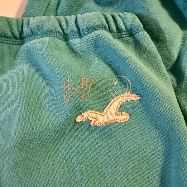 RARE VTG Y2K Hollister Capri Teal Large Cuffed Pants Blue Logo Women’s Blue - Image 7