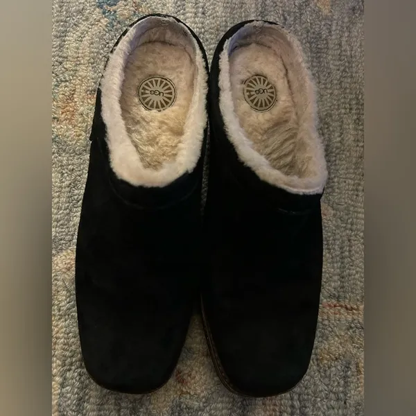 UGG Australia Shoreham Clog Women’s 7 Black Suede Sheepskin‎ Slipper Shoe Mule - Image 6