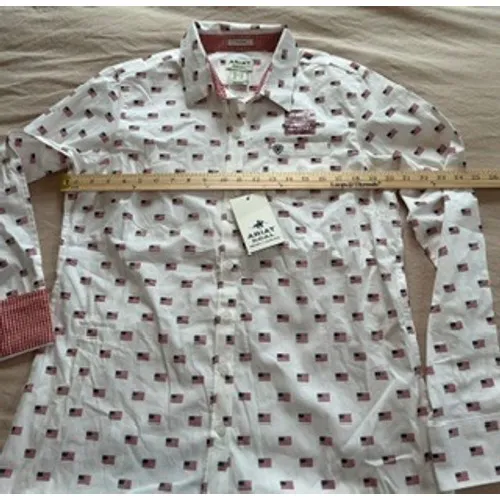 Ariat Real Kirby Stretch Shirt Womens Medium White American Flag Print NWT - Image 4
