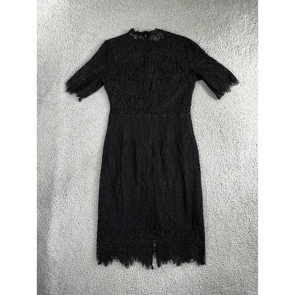 Black Lace Sheath Dress 8 Floral Mock‎ Neck S/S Eyelash Hem Whimsigoth Witchy - Image 2