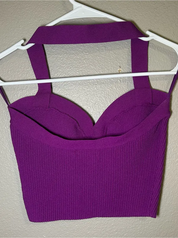 Aritzia Babaton Purple Ribbed Sculpt Knit Cropped Halter Top Women’s Size Small - Image 4