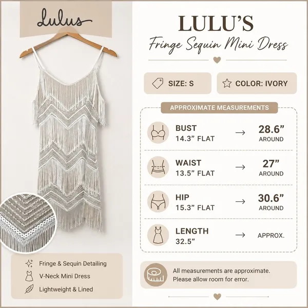 Lulu's Ivory Fringe Sequin Mini Dress Size Small Gatsby Flapper Cocktail‎ - Image 14