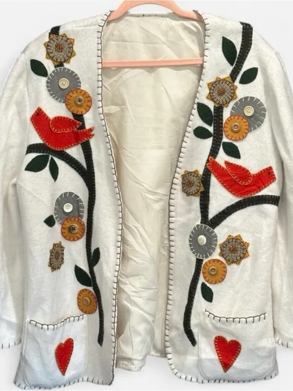 Bohemian Embroidered Cream Cardigan Sweater Jacket Medium - Image 11