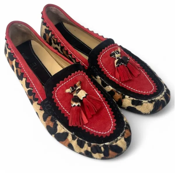 VANELi 9 Leopard Print Driving Loafer Moccasin Flats Slip On Tassel Calf Hair - Image 3