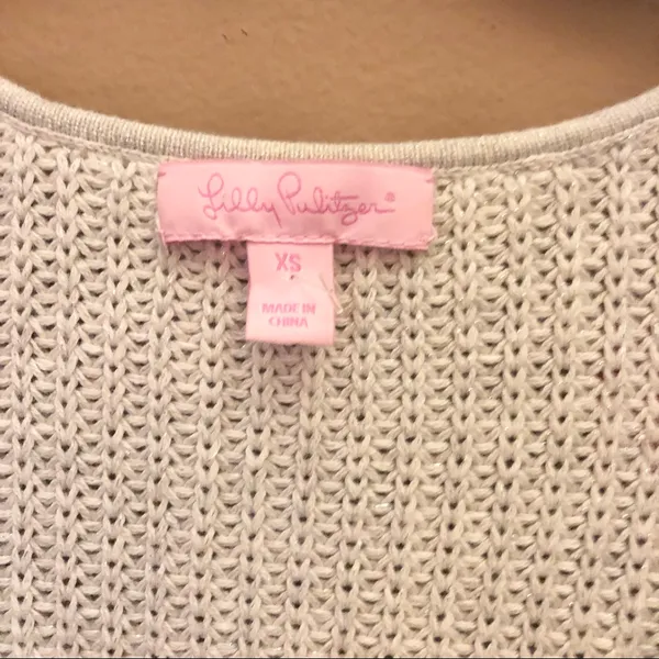 Lilly‎ Pulitzer Jaya Sweater V Neck Pom Pom Tank Top Metallic Grey XS - Image 5