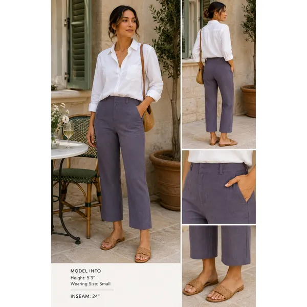 Elevenses Anthropologie Linen Tencel Straight Leg Pants Gray Purple Size 2 - Image 2