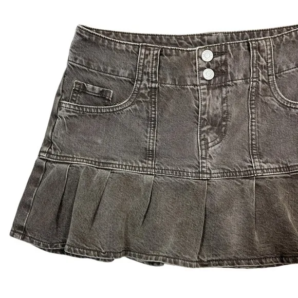 PacSun Brown Low-Rise Denim Micro Mini Skirt Sz 27" Pleated Y2K Grunge Cyber - Image 5