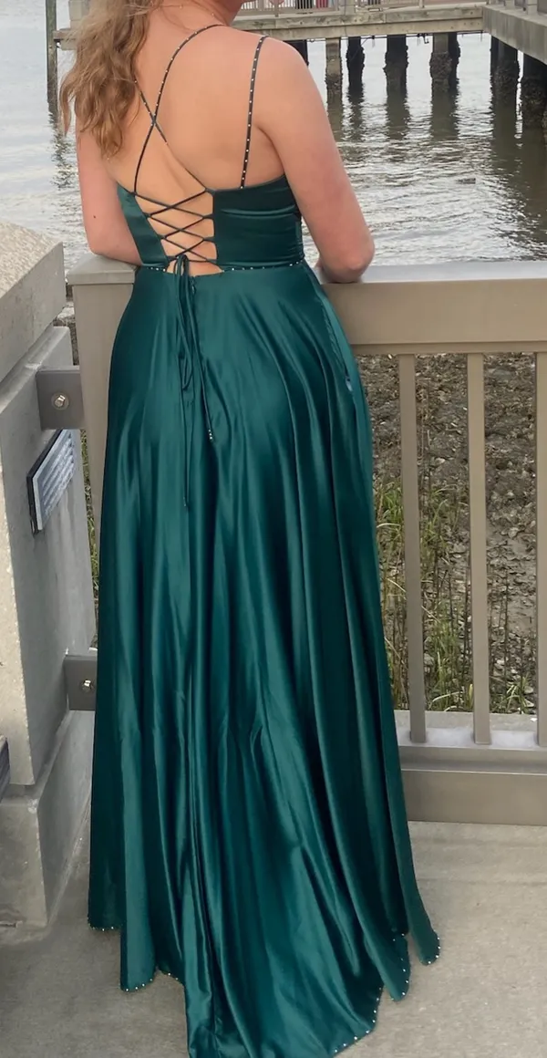 Satin Green Prom Dress - Image 6