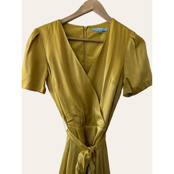 Antonio Melani Layla Satin Faux Wrap Asymmetrical Bright Olive Dress Size 0 - Image 2