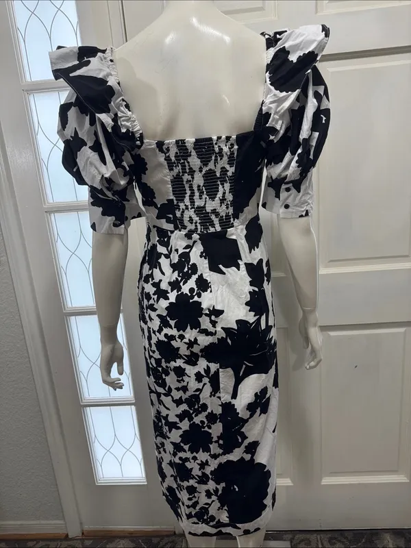 Christopher John Rogers 100% Cotton Black & White Puff-Sleeve Midi Dress Size 4 - Image 11