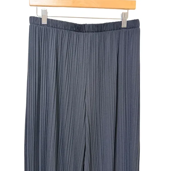 Uniqlo XL black‎ pleated Wide Leg High Rise Elastic Waist Plisse Trousers Pants - Image 3