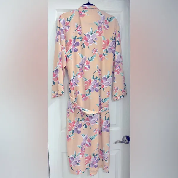 Women’s Vintage 70's Victoria's Secret Gold Label Pink Floral Midi Robe Size P/S - Image 5