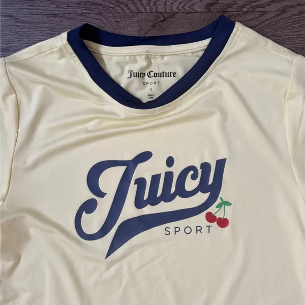 Juicy Couture Sport Cherry Baby Tee Ringer Crop Top Lemonade‎ Yellow Size S NWT - Image 4