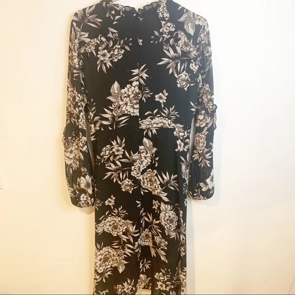 Bardot Size 6‎ Black Tan Floral Romantic Long Bubble Sleeve Wrap Dress - Image 7