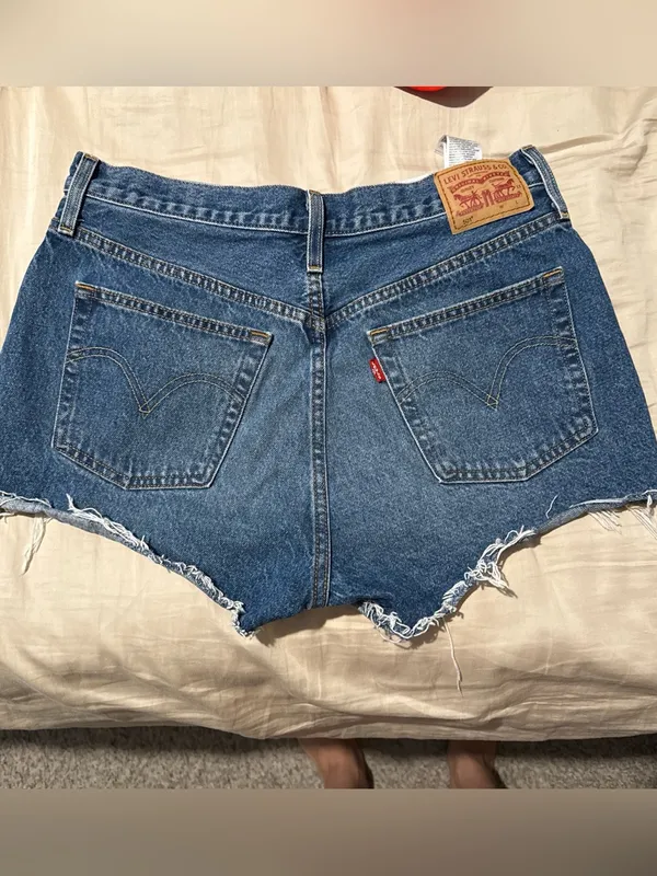 Levi's Blue Distressed High-Rise Denim Shorts - Image 3