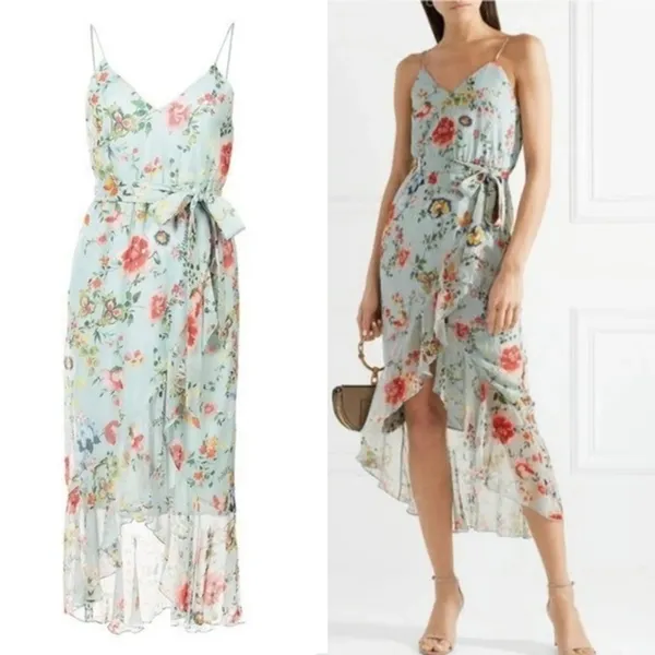$395 Alice+Olivia Mabel Light Blue Floral Midi Dress 0 - Image 2