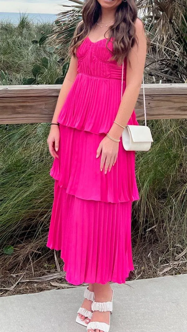 Pink tiered midi dress - Image 6