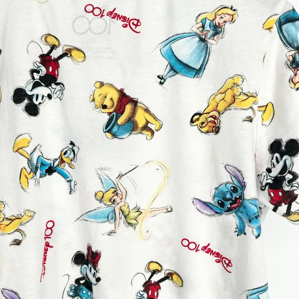 Disney Shirt Womens All Over Print Mickey Mouse 100 Year Collectors‎ Large White - Image 4