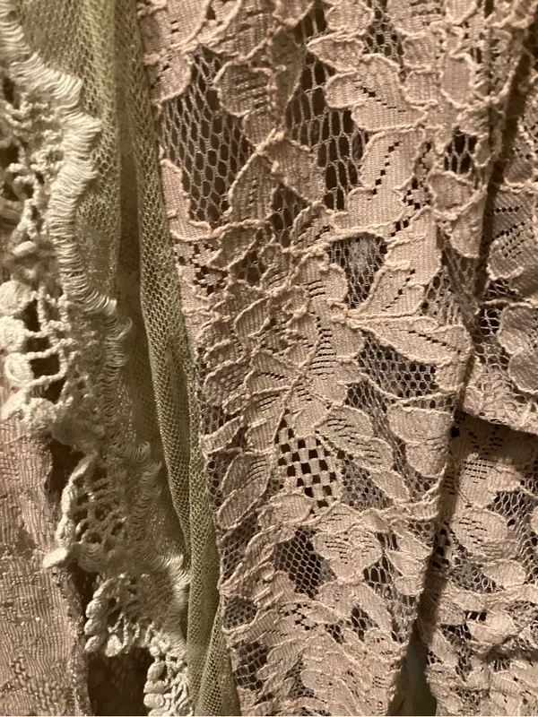 Beige Lace Open Kimono with Olive Trim Green Size L - Image 3