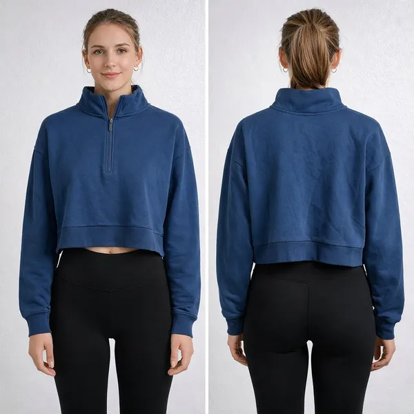 ZELLA Ultra Soft Fleece Half Zip Pullover Sweatshirt Womens XL Cropped Mock Neck - Image 2