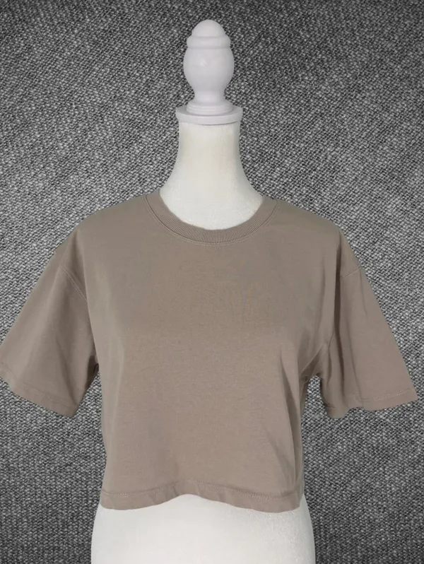 Zara Taupe Cropped Boxy T-Shirt Size Small - Image 3