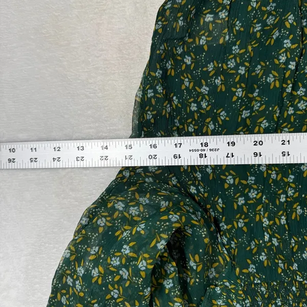 Free People Dark Green Floral Smocked Mock Neck Blouse OB1069086 M - Image 3