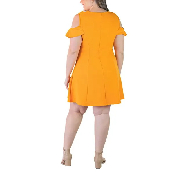 NWT 24seven Comfort Apparel Size Ruffle A-line Knee Length Dress Peach Orange 3X - Image 3