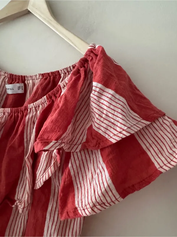 Faithfull the Brand Salerno 100% Cotton Ruffle Sleeve Striped Off Shoulder Top - Image 8
