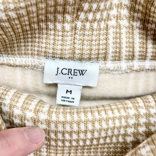 J. Crew Plaid Turtleneck Sweatshirt Womens Size M Tan‎ Glen Check Fleece - Image 9