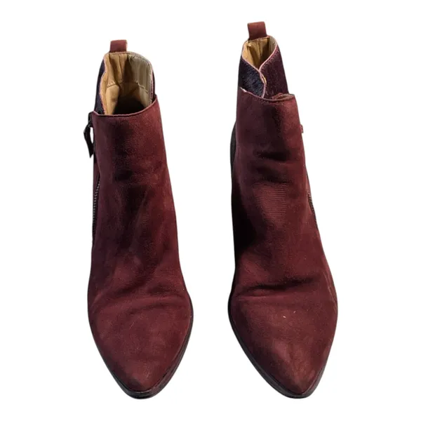 Tahari Rockstar Oxblood Red Suede Calf Hair Pointed Toe Outer Zip Ankle Boots 9 - Image 2