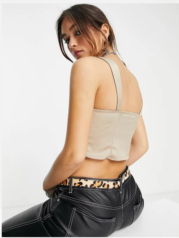 Topshop Champagne Satin Corset Cutout Top - Image 4