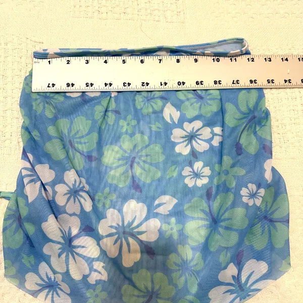 XS S hibiscus floral sheer mesh stretch ruched swim cover skirt SW2 3512 - Image 3