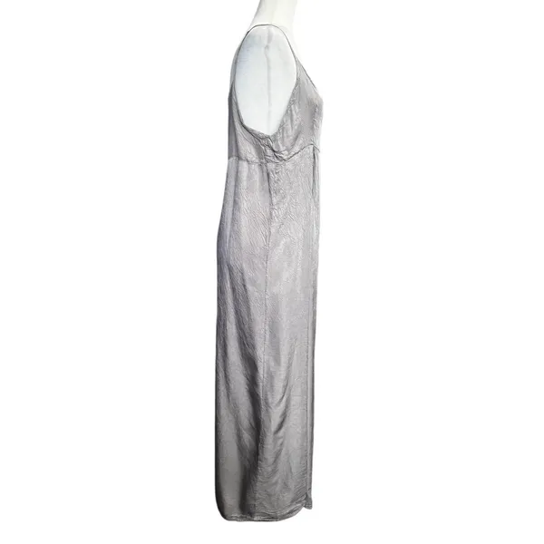 Vintage Krista Larson Silver Slip Maxi Dress Crinkle Silk Satin Lagenlook - Image 3
