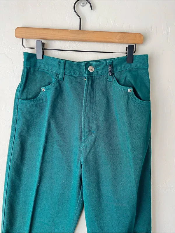 Rockies Vintage High Waisted Western Bare Back Denim Jeans Forest Green - Image 6
