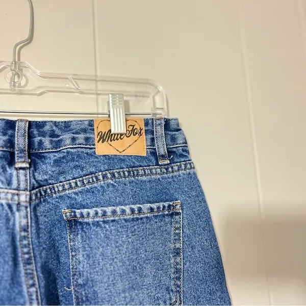 White Fox High Rise Wide Leg Jeans Blue Raw Hem Size M - Image 6